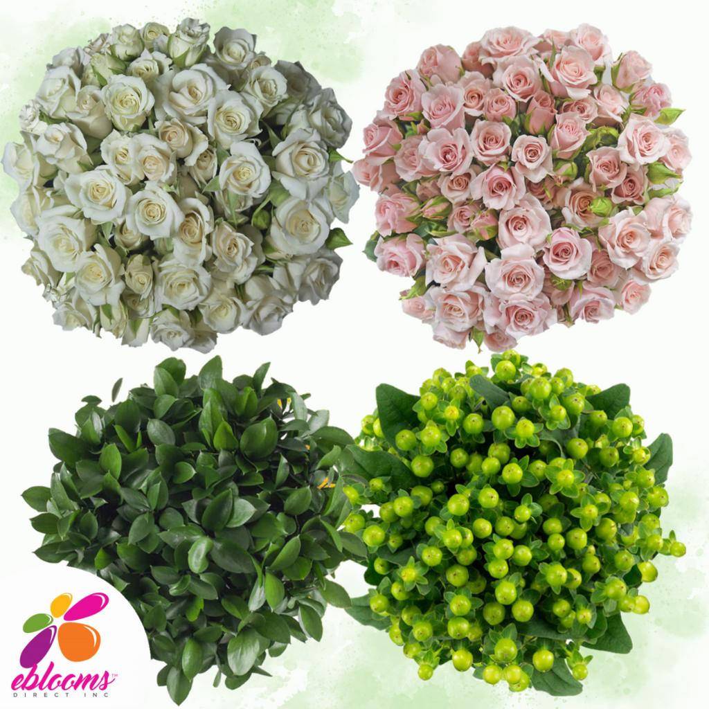 Combo Box 2 - Spray Roses White and pink - Ruscus and Hypericum Green 