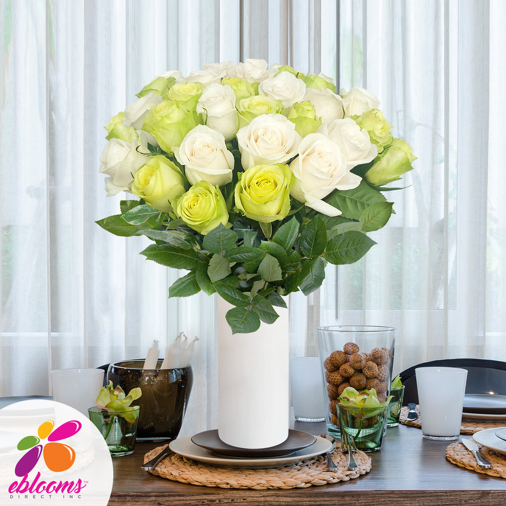 Green and White roses the best flower arrangement centerpieces bouquets to order online for any ocassion weddings, or event planners and valentine's day