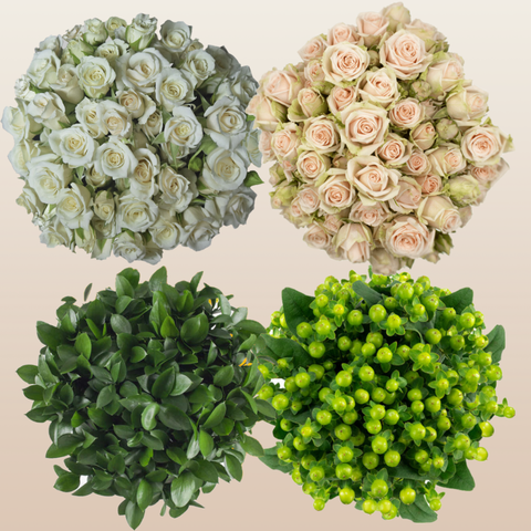 DIY Flower Combo Box #2 - Spray Roses, Hypericum & Ruscus- PK140 Stems