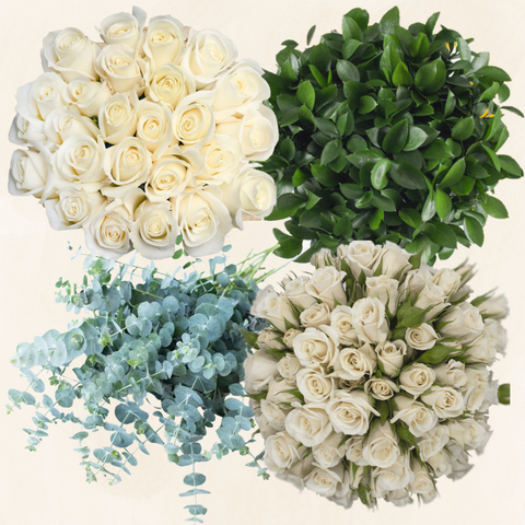 Flower  Combo Box #4 Roses, Spray Roses, Eucalyptus & Ruscus -PK 200 Stems