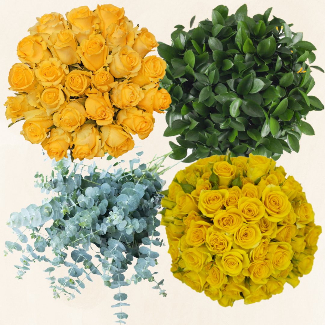 Flower  Combo Box #4 Roses, Spray Roses, Eucalyptus & Ruscus -PK 200 Stems