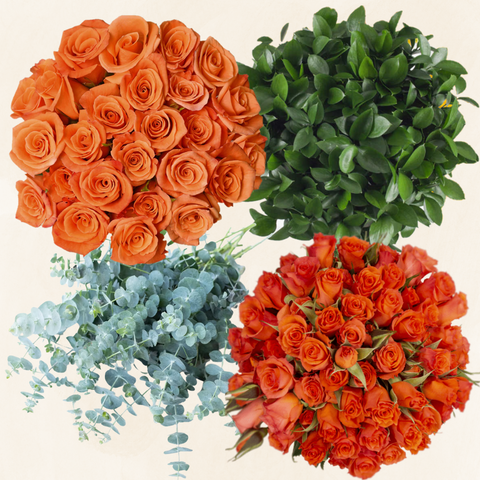 Flower  Combo Box #4 Roses, Spray Roses, Eucalyptus & Ruscus -PK 200 Stems