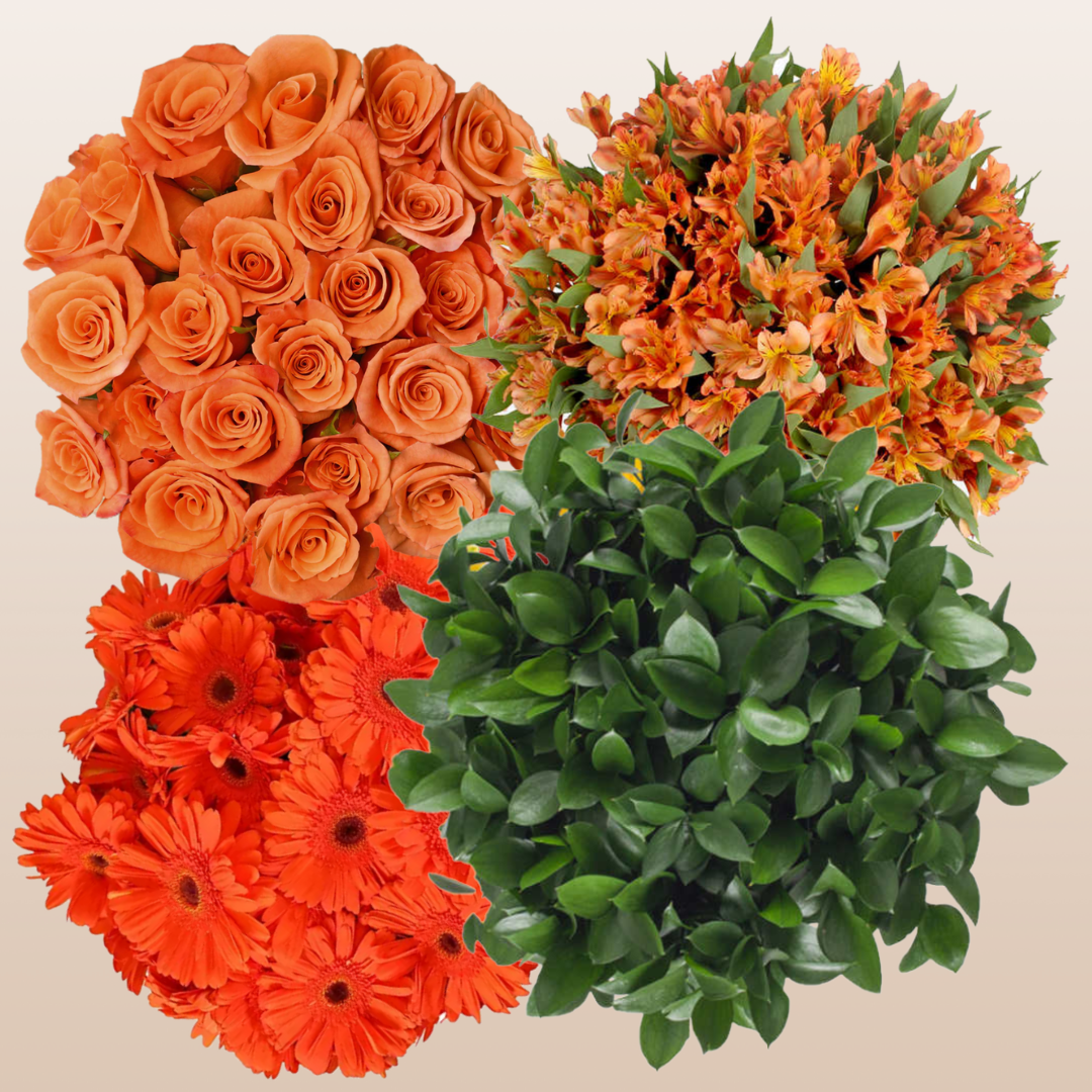 Flower Combo Box #5 Roses, Gerbera Daisies, Alstroemeria & Ruscus PK140 Stems