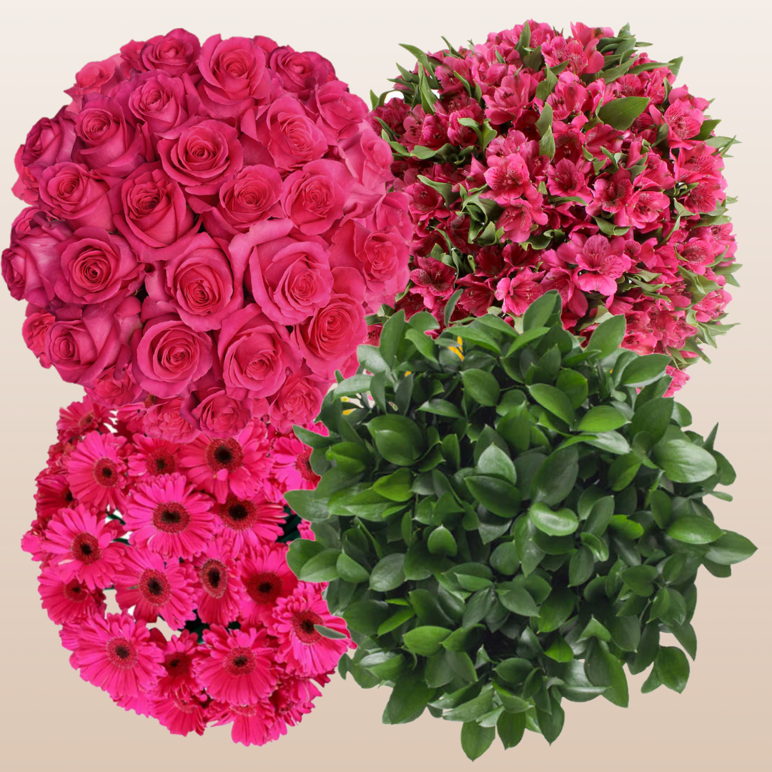Flower Combo Box #5 Roses, Gerbera Daisies, Alstroemeria & Ruscus PK140 Stems