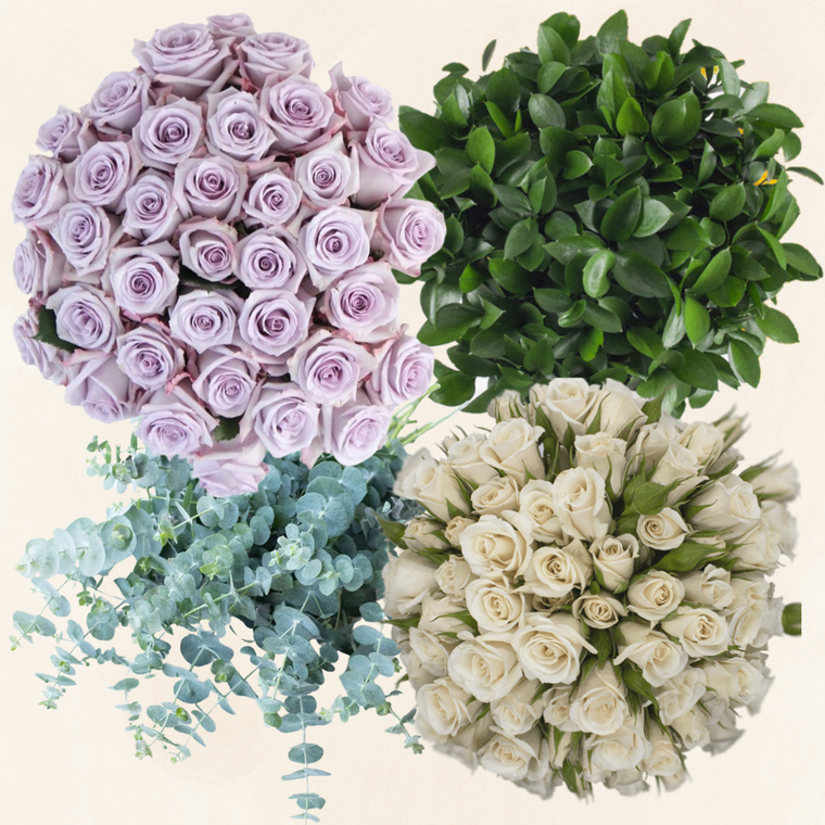 DIY Premium Rose Combo Box #4– Roses, Spray Roses, Eucalyptus & Ruscus – 200 Stems – Multiple Colors