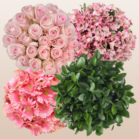 Flower Combo Box #5 Roses, Gerbera Daisies, Alstroemeria & Ruscus PK140 Stems