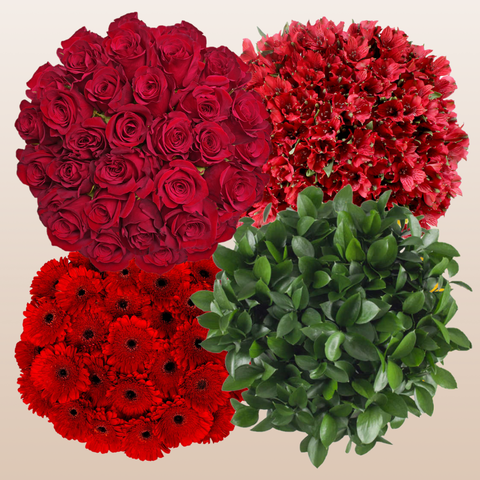 Flower Combo Box #5 Roses, Gerbera Daisies, Alstroemeria & Ruscus PK140 Stems