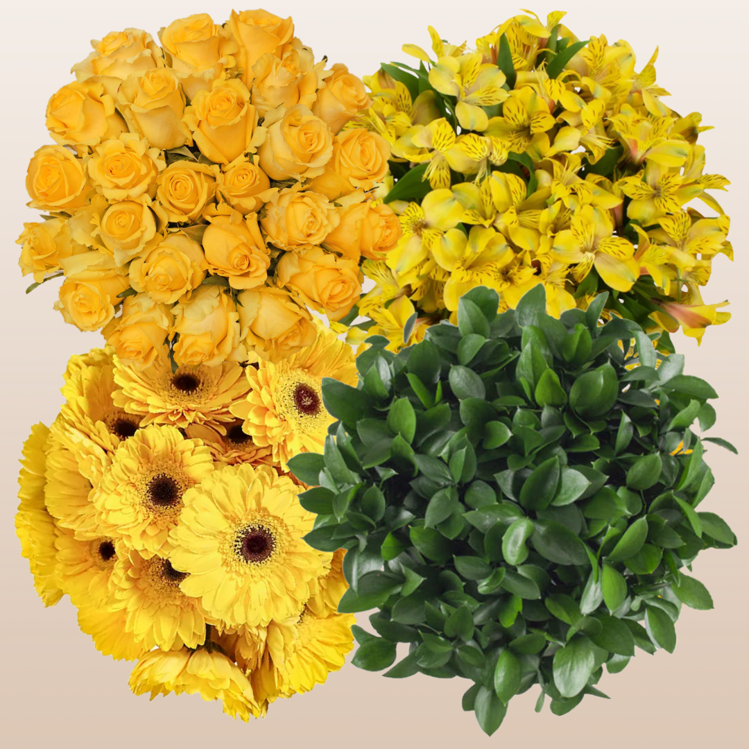 Flower Combo Box #5 Roses, Gerbera Daisies, Alstroemeria & Ruscus PK140 Stems