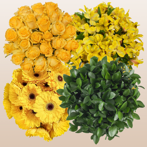 Flower Combo Box #5 Roses, Gerbera Daisies, Alstroemeria & Ruscus PK140 Stems