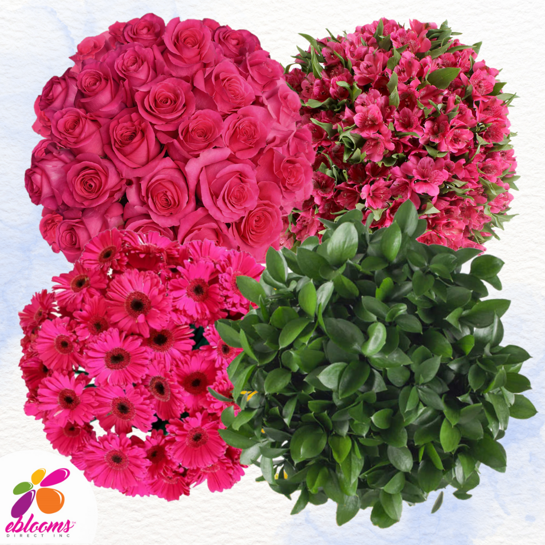 Flower Combo Box #5 Roses, Gerbera Daisies, Alstroemeria & Ruscus PK130 Stems