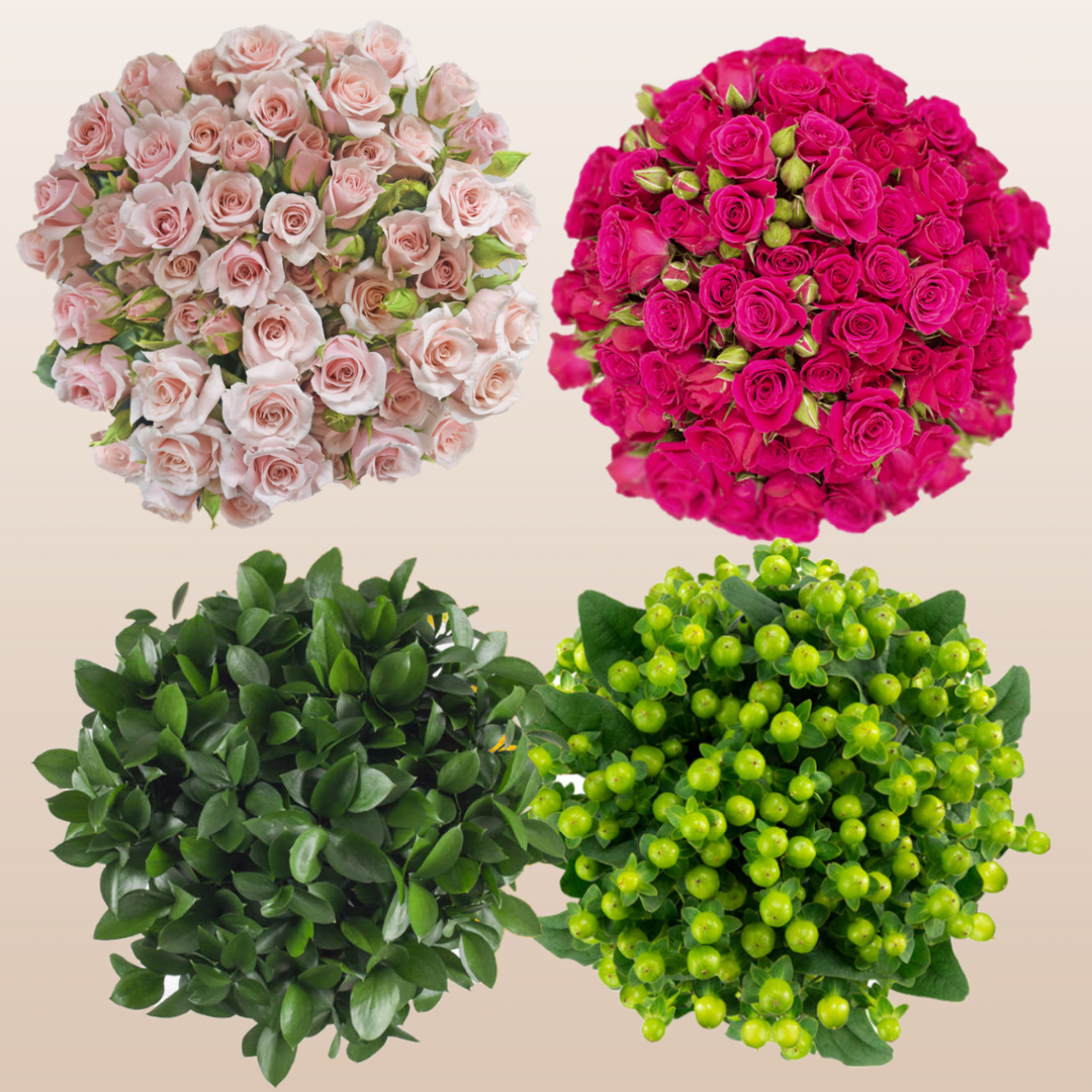 DIY Flower Combo Box #2 - Spray Roses, Hypericum & Ruscus- PK140 Stems