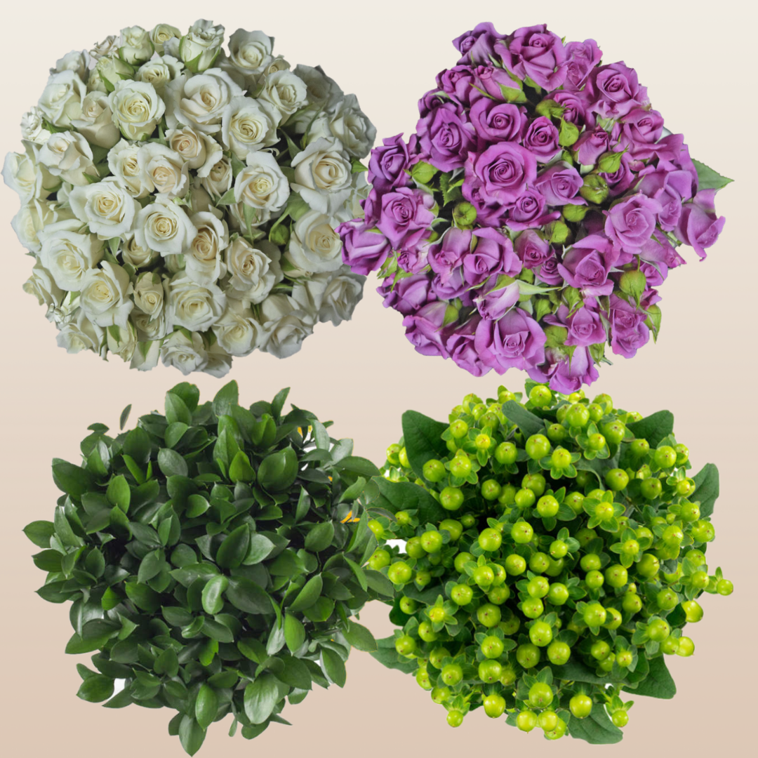 DIY Flower Combo Box #2 - Spray Roses, Hypericum & Ruscus- PK140 Stems