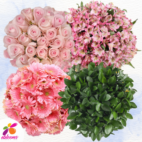 Flower Combo Box #5 Roses, Gerbera Daisies, Alstroemeria & Ruscus PK130 Stems