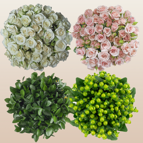 DIY Flower Combo Box #2 - Spray Roses, Hypericum & Ruscus- PK140 Stems