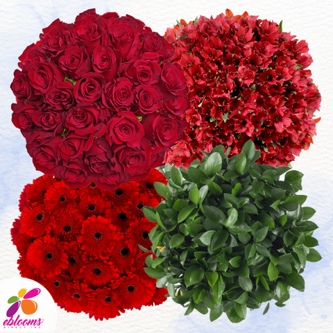 Flower Combo Box #5 Roses, Gerbera Daisies, Alstroemeria & Ruscus PK130 Stems