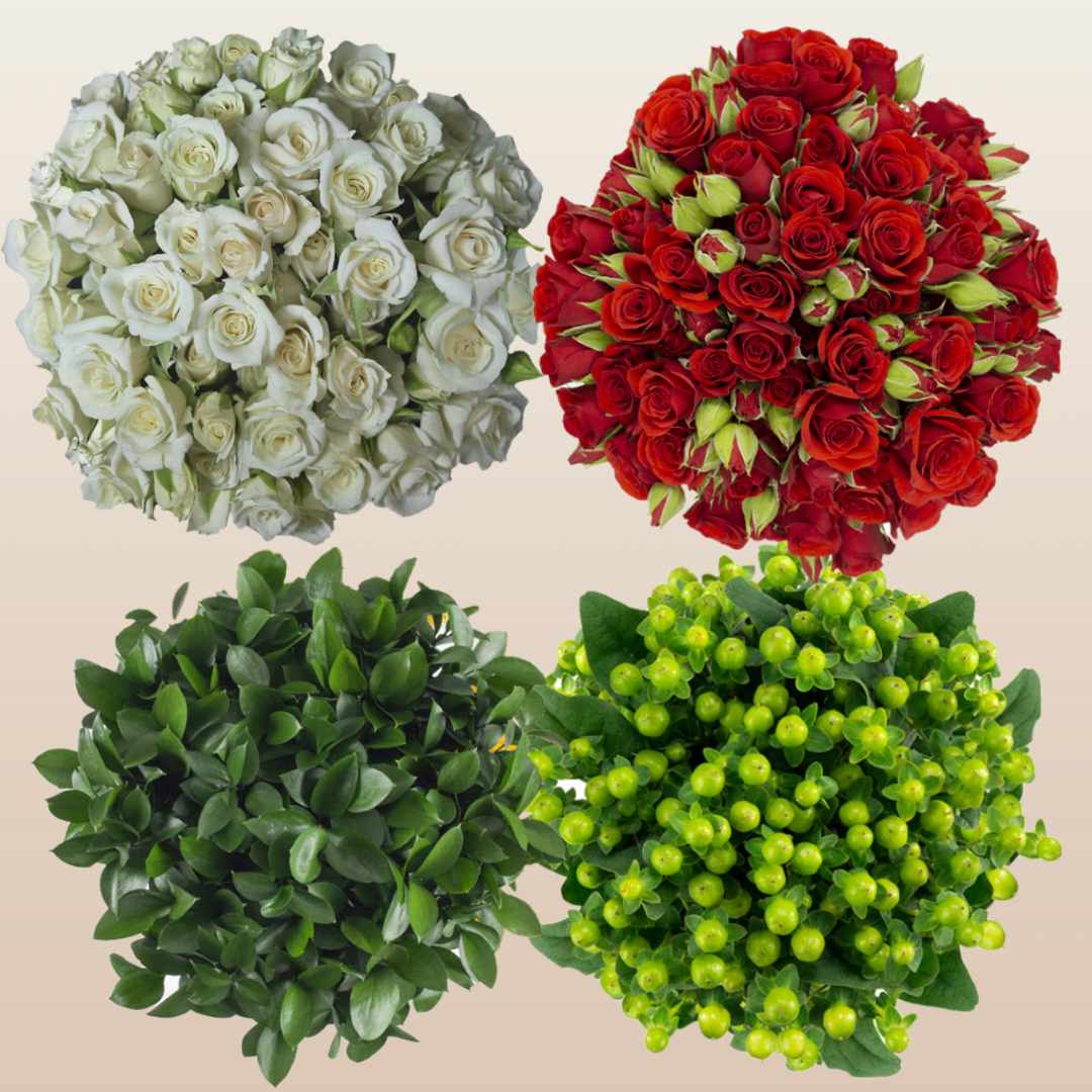 DIY Flower Combo Box #2 - Spray Roses, Hypericum & Ruscus- PK140 Stems