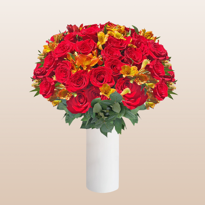 Rose - Alstroemeria Bouquet Red-Orange Pack 8