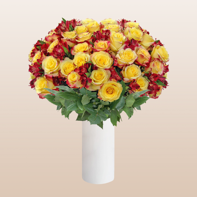 Rose - Alstroemeria Bouquet Yellow-Red Pack 8
