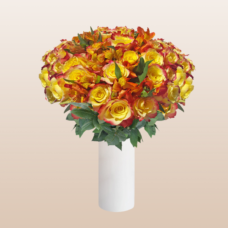Rose - Alstroemeria Bouquet Bicolor Yellow Orange Pack 8