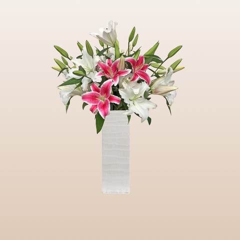 Oriental liles Consumer bouquet Duo Hot Pink and White Pack 4