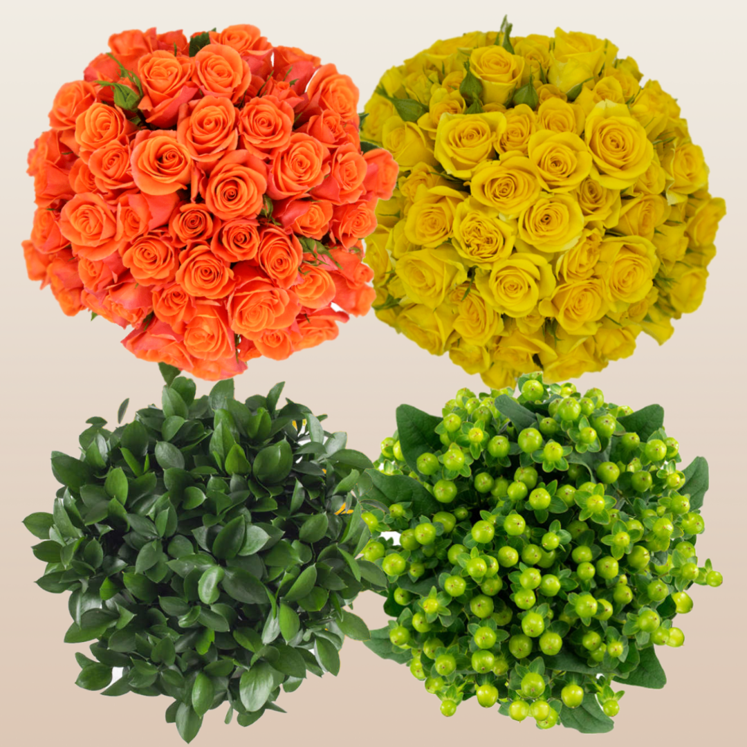 DIY Flower Combo Box #2 - Spray Roses, Hypericum & Ruscus- PK140 Stems