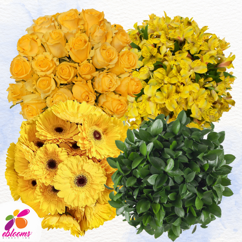 Flower Combo Box #5 Roses, Gerbera Daisies, Alstroemeria & Ruscus PK130 Stems