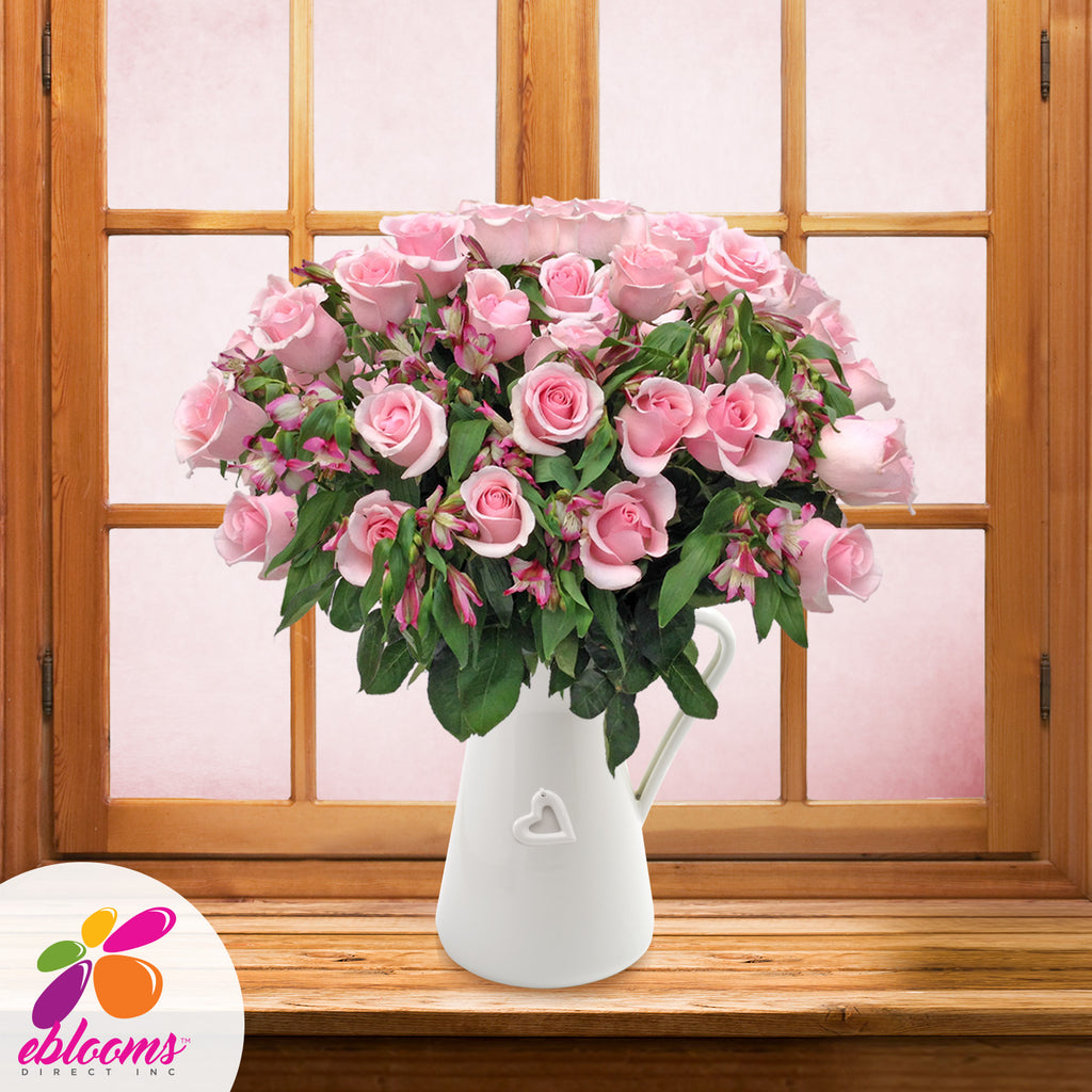 Light Pink Alstroemeria & Rose Bouquet, Pack 8, 40 cm