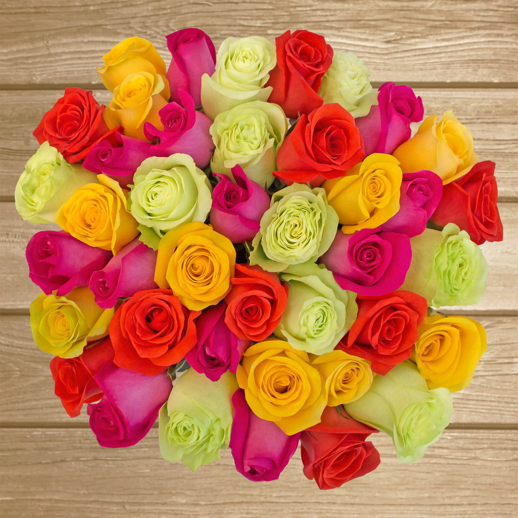 Rainbow bright roses the best flower arrangement centerpieces bouquets to order online for any ocassion weddings, or event planners and valentine's day