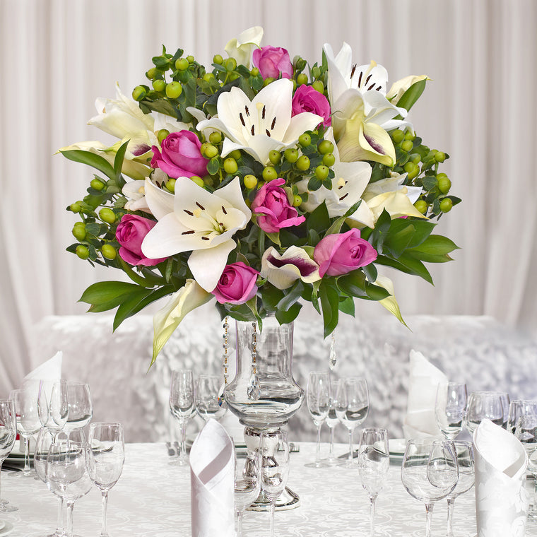 30 stems Mixed bouquet 50cm Royal Affair - White and Hot Pink - Pack 5- EbloomsDirect