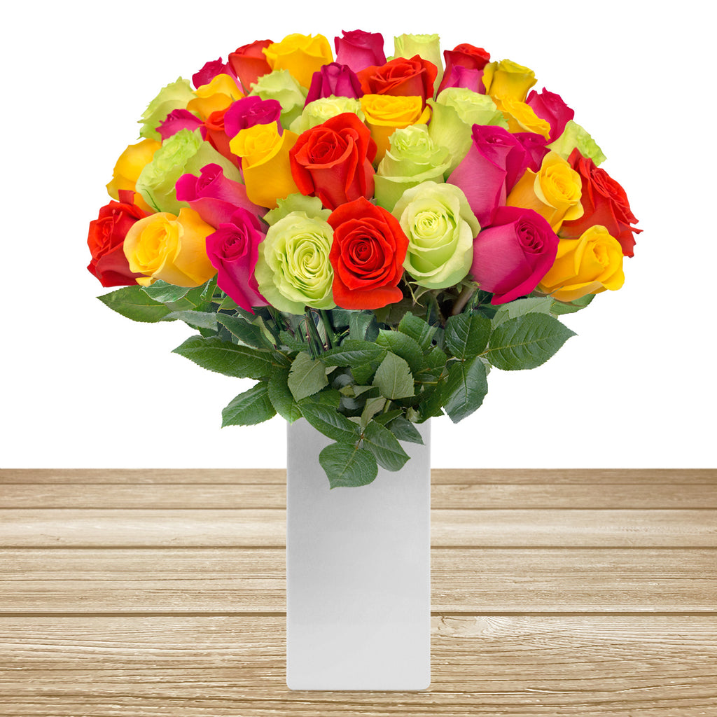 Rainbow bright roses the best flower arrangement centerpieces bouquets to order online for any ocassion weddings, or event planners and valentine's day