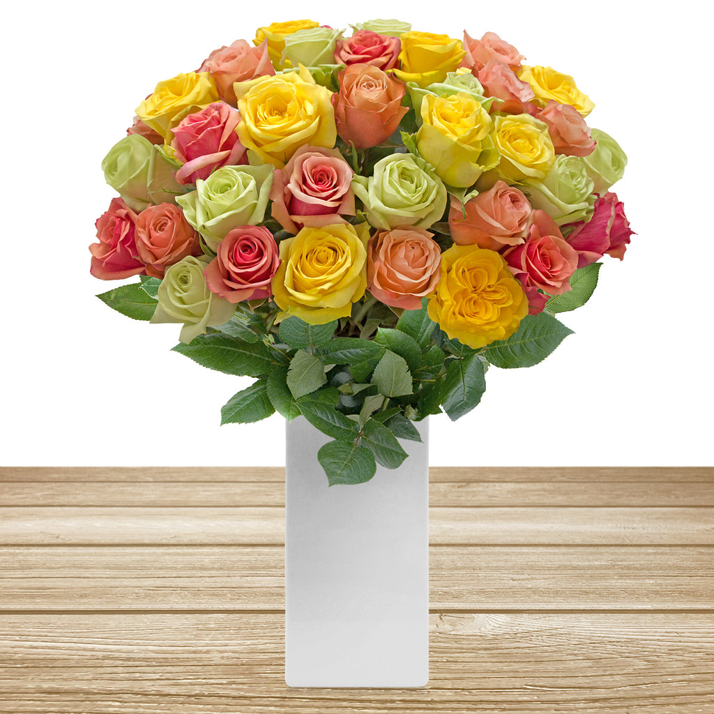 Rainbow pastel roses the best flower arrangement centerpieces bouquets to order online for any ocassion weddings, or event planners and valentine's day