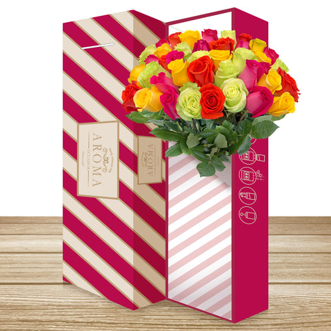 Rainbow bright roses the best flower arrangement centerpieces bouquets to order online for any ocassion weddings, or event planners and valentine's day