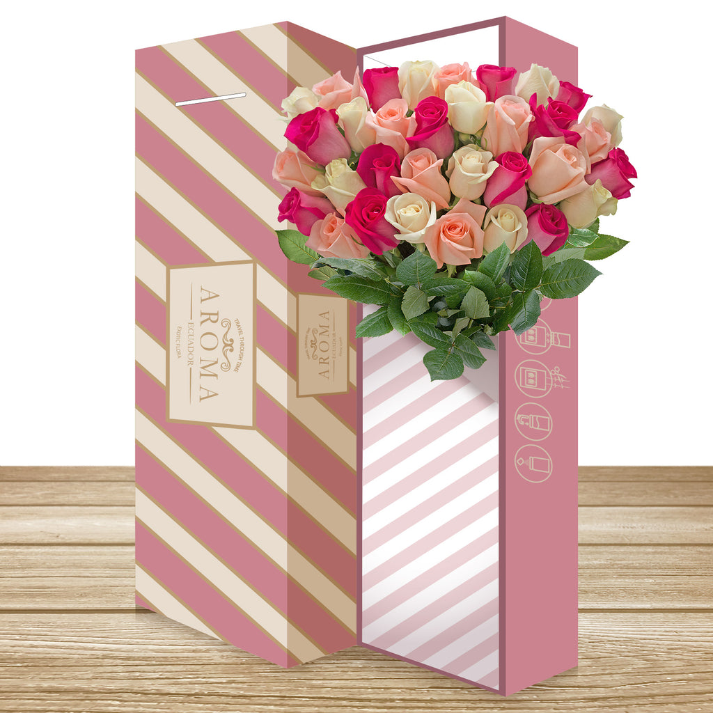 Trio White - Pink & Hot Pink Roses