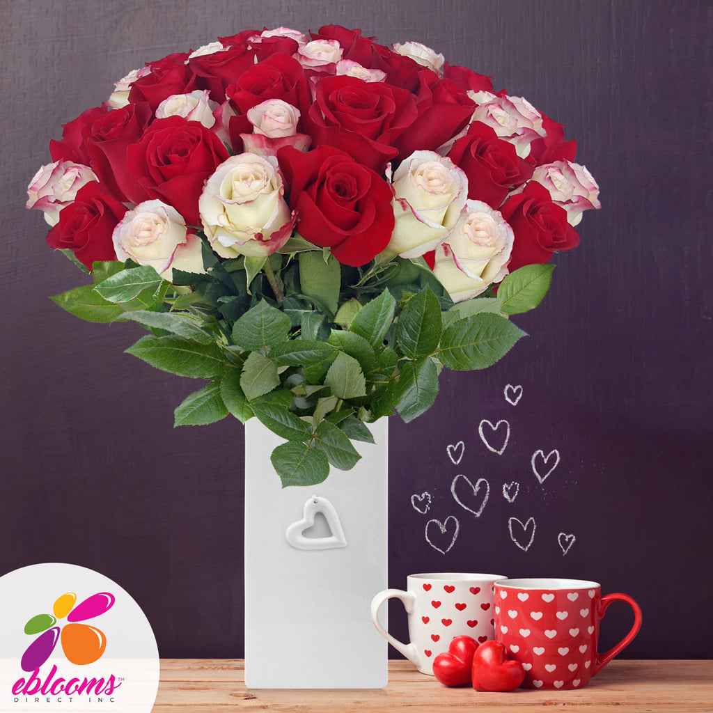 Duo Red and bicolor white Red roses the best flower arrangements centerpieces and bouquets to order online for any ocassion or wedding  and Valentine's day