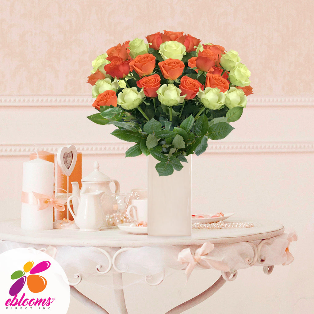 Green and orange roses the best flower arrangement centerpieces bouquets to order online for any ocassion weddings, or event planners and valentine's day