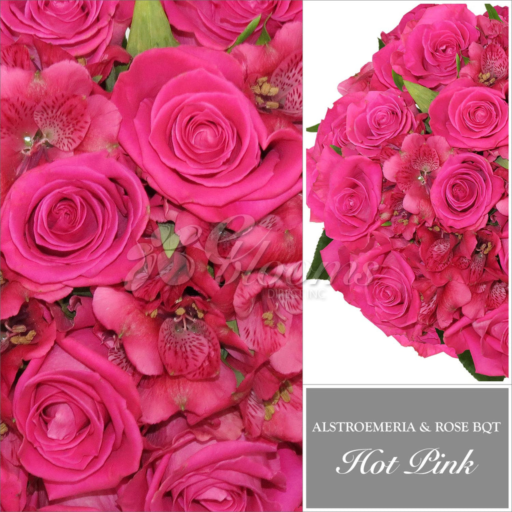 Hot Pink Rose & Alstroemeria Bouquet, Pack 8, 40 cm