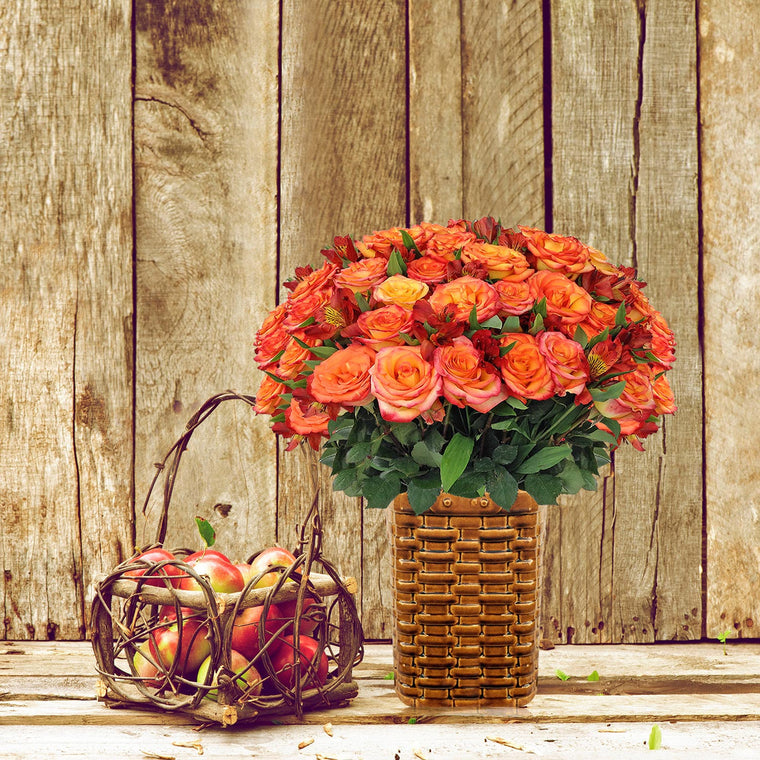 Autumn Jewels Bouquet Orange with Vase - EbloomsDirect