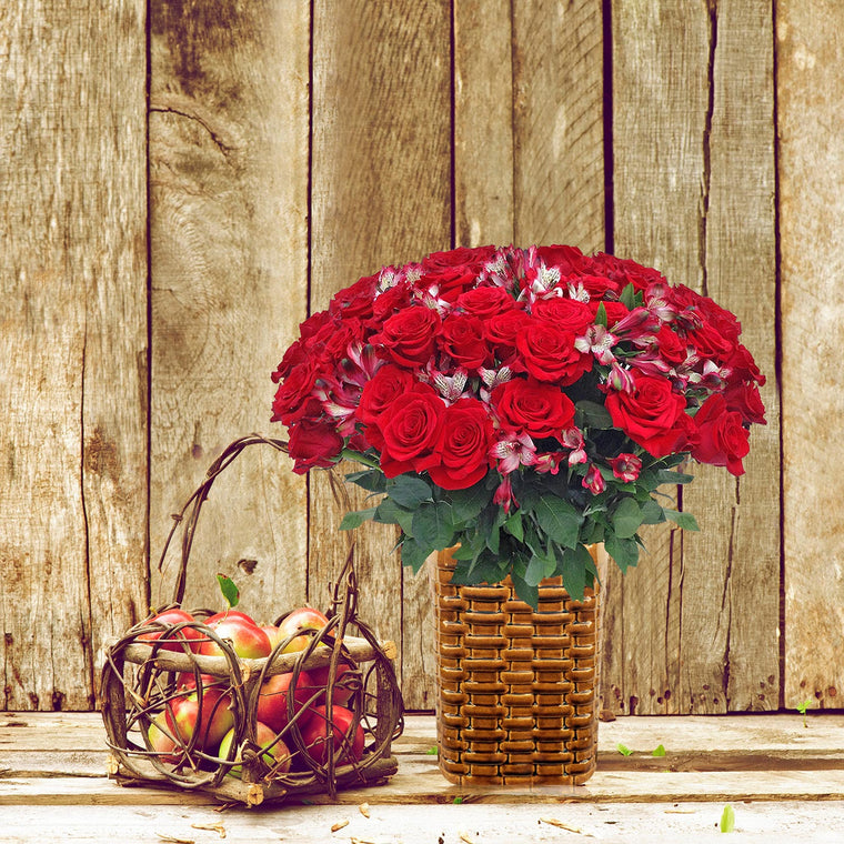 Autumn Jewels Bouquet Red with Vase - EbloomsDirect