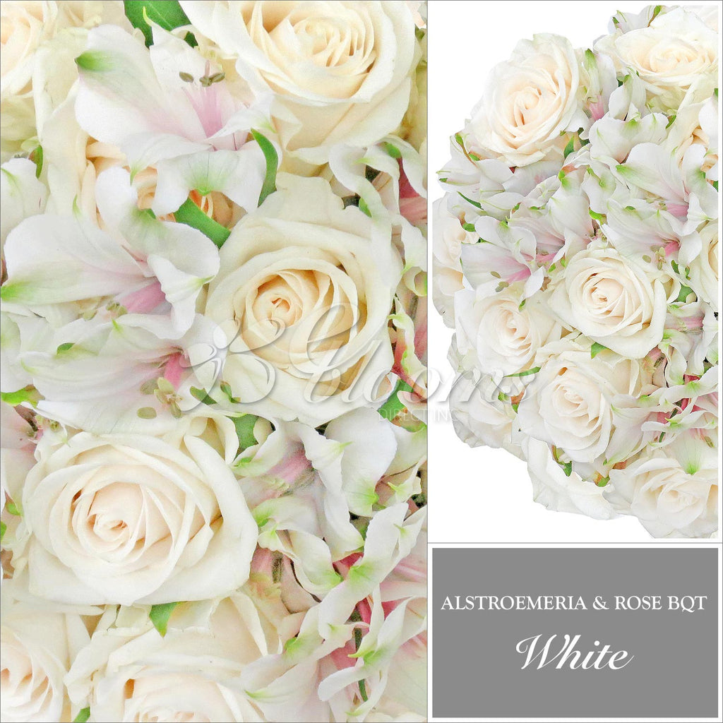 White ALstroemeria & Rose Bouquet, Pack 8, 40 cm