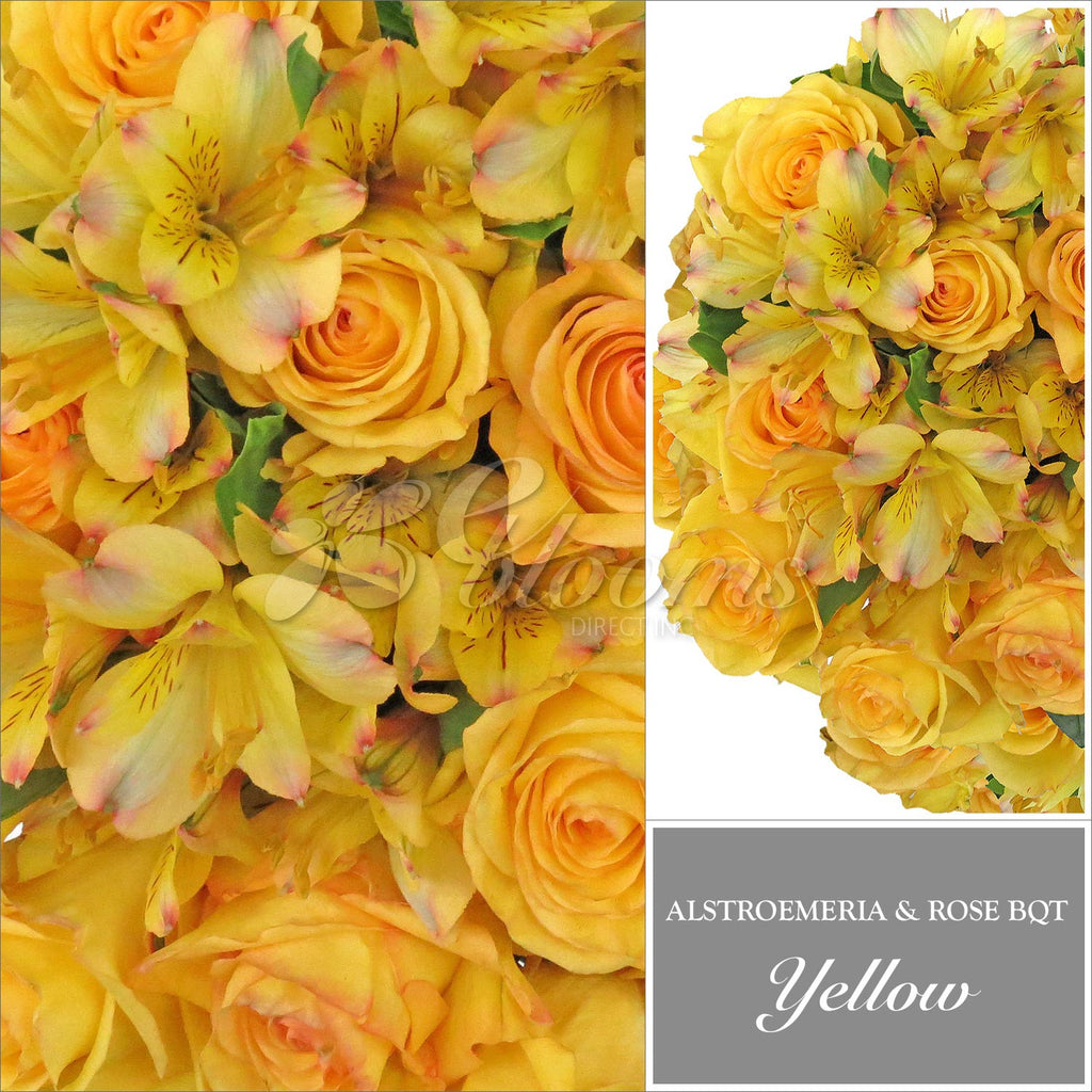 Yellow Alstroemeria & Rose Bouquet, Pack 8, 40 cm